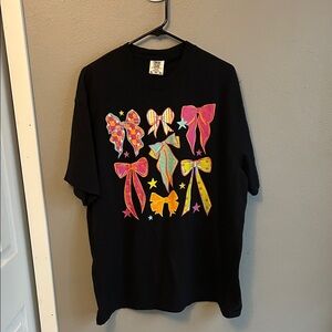 Comfort Colors Black T-Shirt with Colorful Bow Graphics